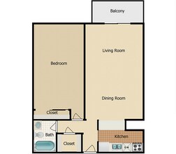 1 Bed, 1 Bath A floor plan